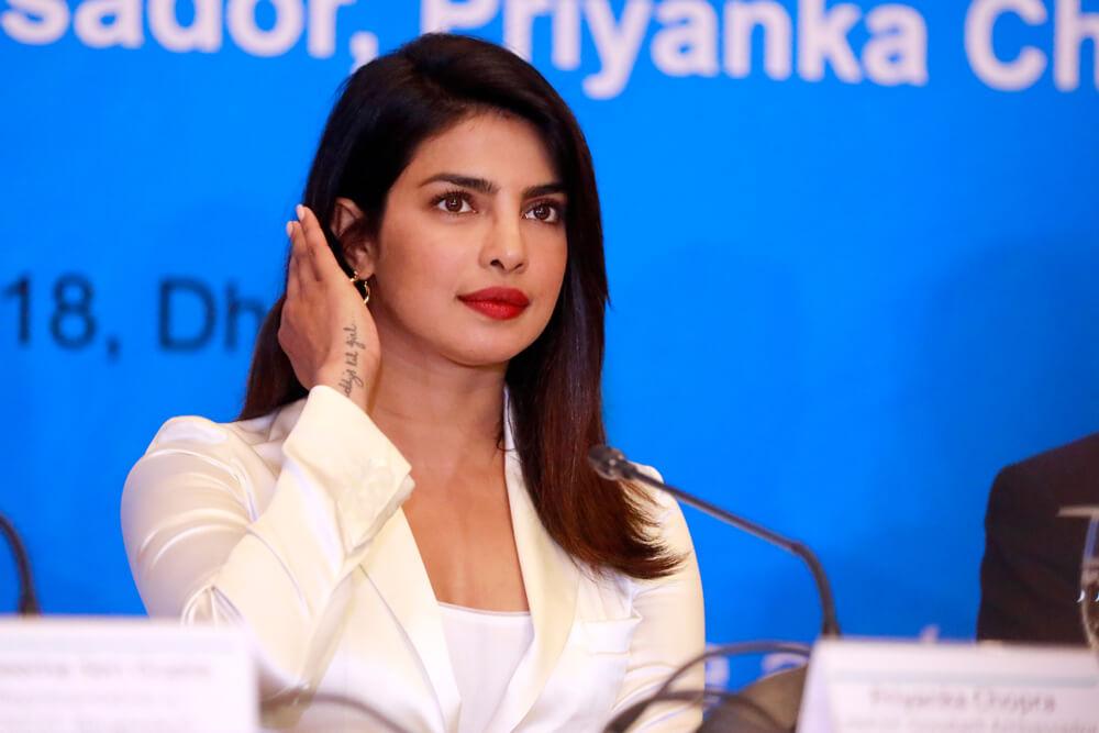 Dhaka, Bangladesh-May 24, 2018: Unicef Goodwill Ambassador and Bollywood actress Priyanka Chopra a press conference in a city hotel after concluding her four-day visit in many Rohingya refugee camps.