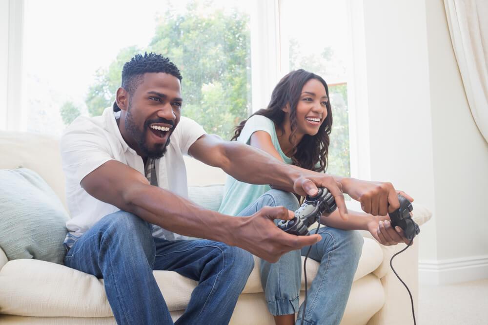 Couple playing video game