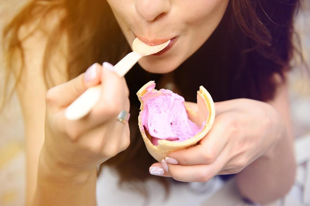 Woman eating ice cream