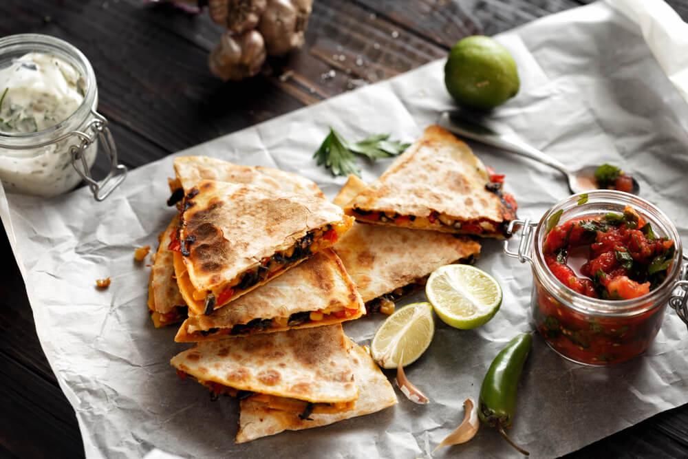Quesadillas with salsa and lime