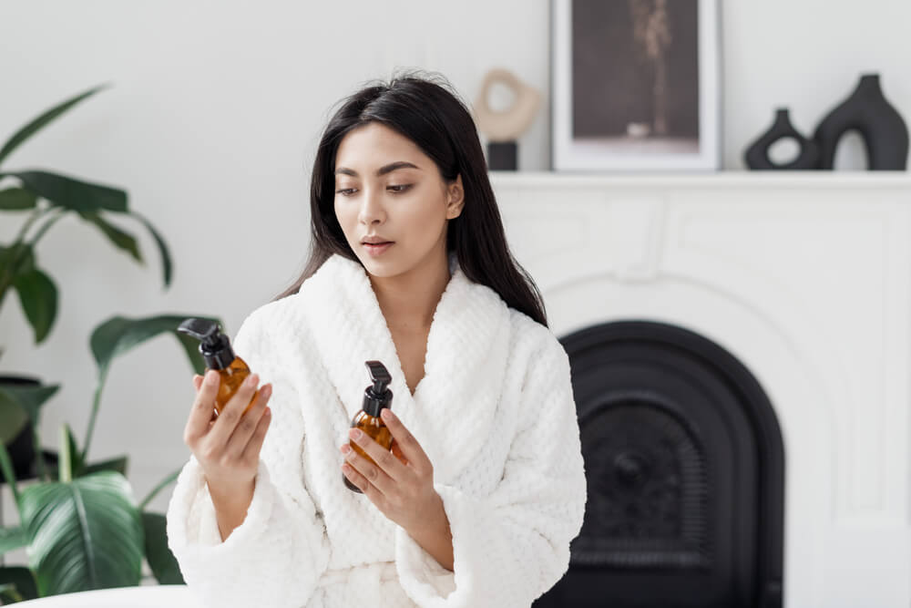 Woman looking at skincare products